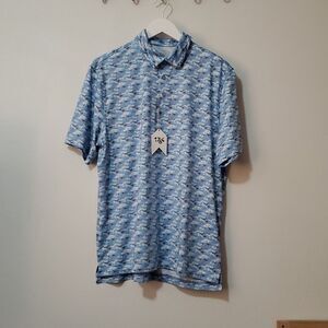 1764 Men Golf shirt Blue print L New